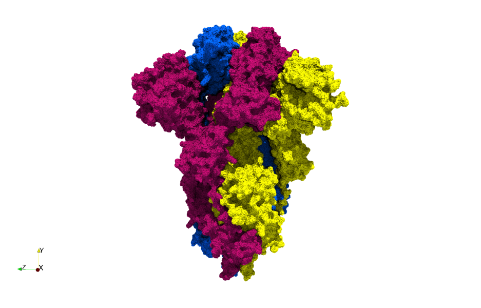 Figure 8: A tessellation based on the Van der Waals surface of the COVID-19 spike glycoprotein (6vxx). A highly-accurate surface tessellation is produced.
